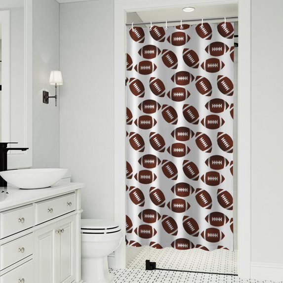 Brown Footballs Repeat Pattern Shower Curtain 36"x72" ,Bathroom Decorative Shower Curtains Set with 12 Hooks,Modern Waterproof Washable Shower Curtain
