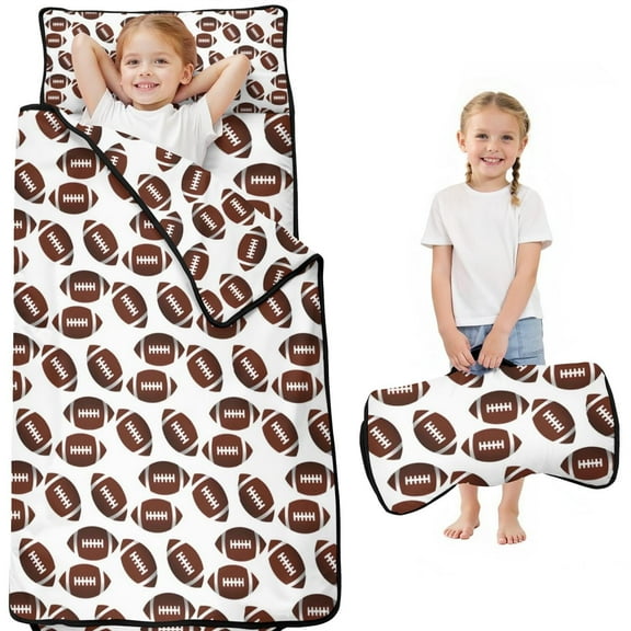 Brown Footballs Repeat Pattern Toddler Nap Mats for Kids Preschool,Sleeping Mat Bag or Kids,Toddler Sleeping Bag,Toddler Nap Mat or Daycare