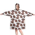 thumbnail image 1 of Brown Footballs Repeat Pattern Wearable Oversized Blanket,Wearable Blanket Hoodie for Adults,Cozy Hooded Blankets with Super Pockets,Super Warm Fuzzy Pullover for Women & Men, 1 of 6