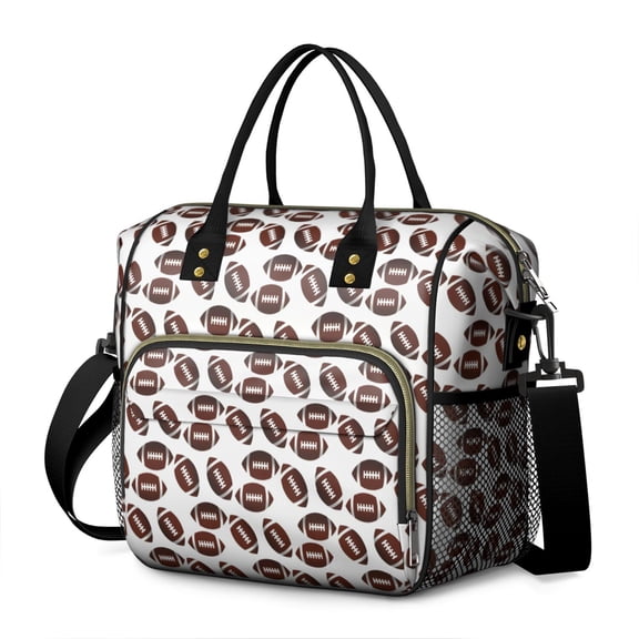 Brown Footballs Repeat Pattern Womens Lunch Box for Work,Insulated Large Lunch Bag for Tween and Teen,Loncheras Para Mujer,Leakproof Adult Lunch Bag for Work,Beach,Travel,Picnic,Camping