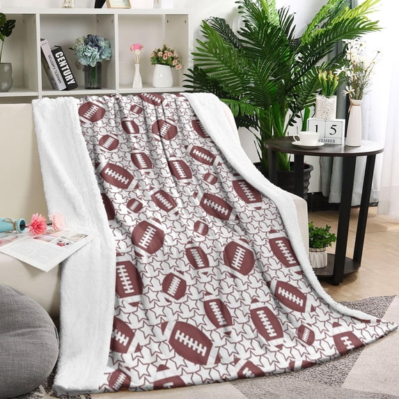 Brown Footballs with Stars Pattern Blanket,Comfortable Soft Lamb Wool Throw Blanket,All Season,Warm Lightweight Blankets for Sofa Bed Couch Living Room Chair,60"x80"