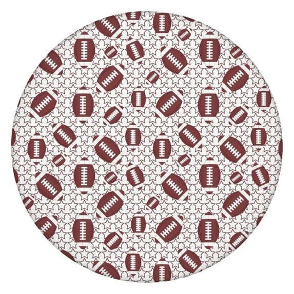 Brown Footballs with Stars Pattern Round Fitted Tablecloth with Elastic Edge,Dining Table Cover Waterproof,Outdoor Round Tablecloth for Camping,Dining,Indoor and Outdoor