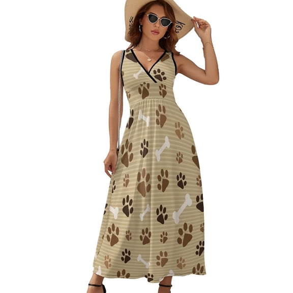 Brown Footprints And Bones Dress Fashion Boho Beach Long Dresses Female Party Printed Maxi Dress