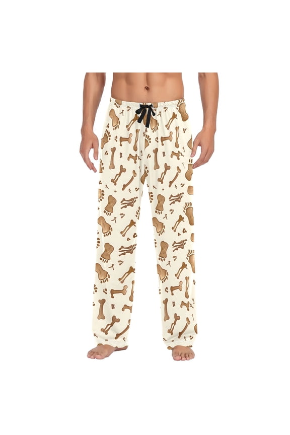 Brown Footprints and Bones Men's Pajama Pants Cotton Long Sleepwear Lounge Pants XL