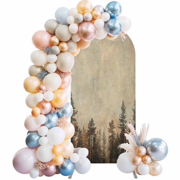 Brown Forest Arch Backdrop Cover, Spandex Fitted Wedding Arch Cover, Vintage Tree Farmhouse Botanical Round Top Stand Covers for Birthday Ceremony Bridal Shower Party Decor 7.2x4 Ft