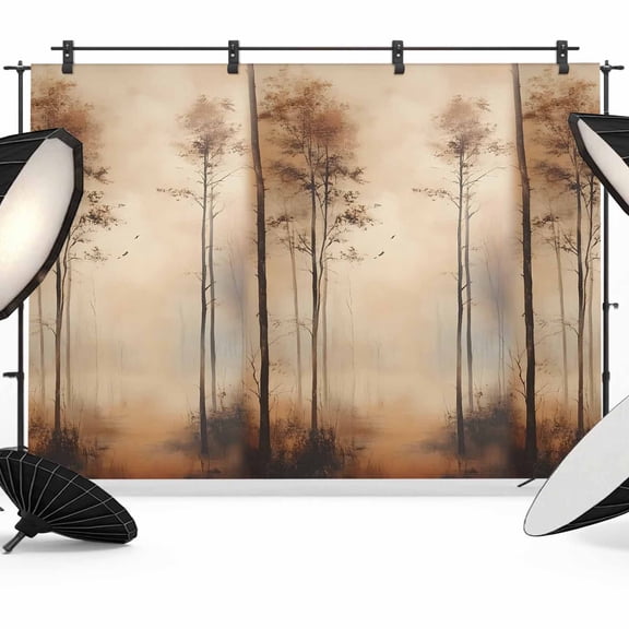 Brown Forest Backdrop for Photoshoot, Photography Photo Studio Background Wall Backdrop, Mysterious Rustic Farmhouse Tree Back Drop Banner Panel for Portraits Wedding Party Live Streaming Decor 7x5Ft