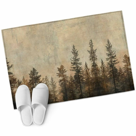 Brown Forest Bathroom Mat 2x3 FT, Non Slip Small Kitchen Mat, Vintage Tree Farmhouse Botanical Washable Soft Backed Front Door Throw Rug Non-Shedding Indoor Outdoor Doormat for Entryway Sink
