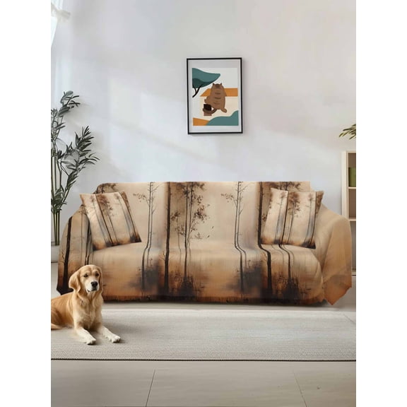 Brown Forest Couch Cover, Mysterious Rustic Farmhouse Tree Sofa Cover Blanket for Loveseat Couches,Sectional Sofa Slipcover Furniture Protector for Living Room Bedroom 71''x118''