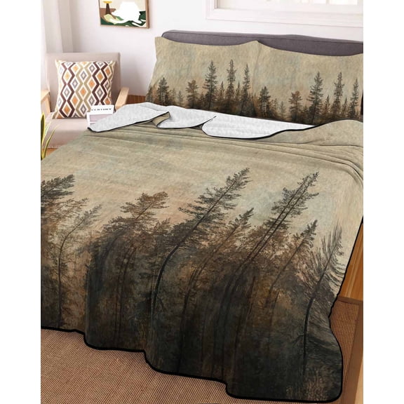 Brown Forest King Size Down Alternative Comforter, Lightweight Comforter Quilt Bedding Set with Pillow Shams Vintage Tree Farmhouse Botanical All Seasons Bed Comforter Duvet Insert 96"x106"