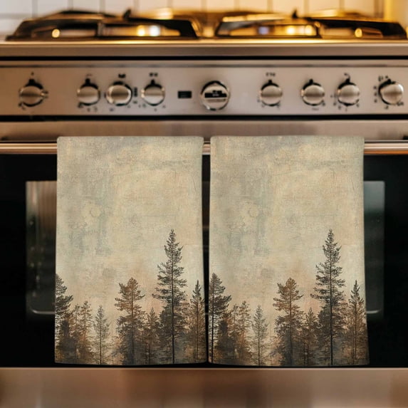 Brown Forest Kitchen Towels Set of 1, Vintage Tree Farmhouse Botanical Absorbent Dish Towels for Kitchen, Microfiber Hand Towel, Quick Drying Tea Towel for Cleaning Decorative Dishcloths