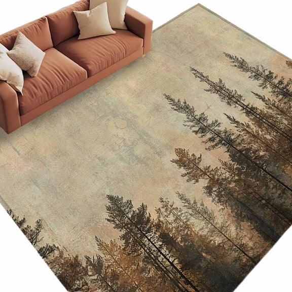 Brown Forest Large Area Rugs for Bedroom Living Room, Soft Non Slip Carpet Bedside Rug, Vintage Tree Farmhouse Botanical Rectangular Floor Cover Kitchen Accent Rug 6'x9' for Dining Room/Office
