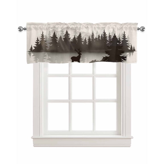 Brown Forest Linen Curtain Valance for Bedroom/Bathroom/Kitchen/Office/Living/Dining Room Window,Cartoon Elk Animals Farmhouse Rod Pocket Topper Decorative Cafe Drapes Panel 42"x12"