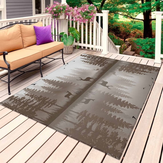 Brown Forest Outdoor Rug for Patio/Deck/Porch, Non-Slip Large Area Rug ...