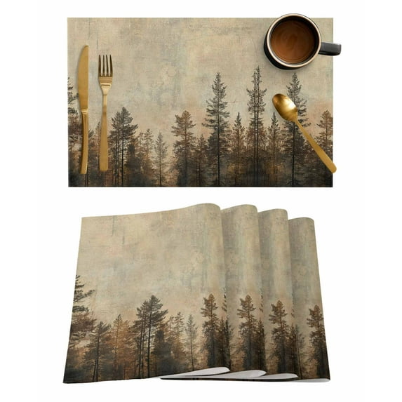 Brown Forest Placemats Set of 4, Vintage Tree Farmhouse Botanical Placemats for Dining Table, Place Mats for Kitchen Tabletop, Waterproof Wipeable Dining Table Mats Set