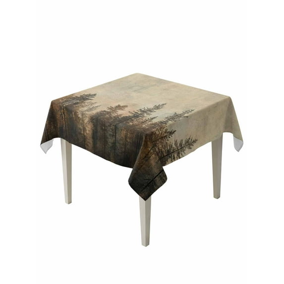 Brown Forest Suqare Tablecloth - 60 x 60 Inch, Vintage Tree Farmhouse Botanical Waterproof & StainResistant Tablecloth, Washable Oil-proof Table Cover for Dining/Party/Wedding/Camping/Buffet