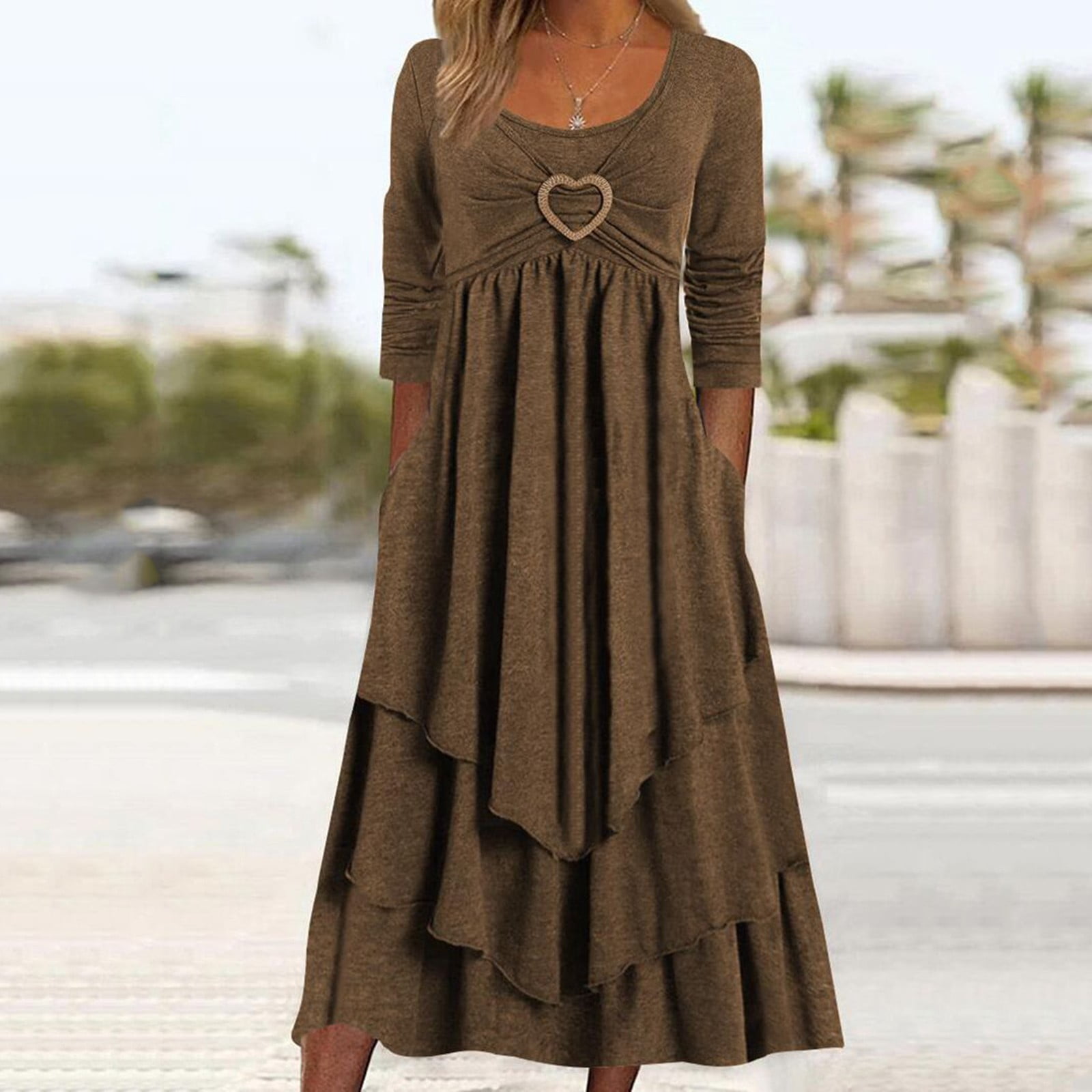 brown formal plus size dress Wedding Guest Size, Polyester Overnight Dresses for Women, Long Sleeve Dresses for Women 2024 Casual, Womens Midi Dress, Heart Weekend Heart Womens Summer Dresses With Sleeves Halter Neckline Shu-Shi Amidoa Summer Beach Dresses Style:With Veil