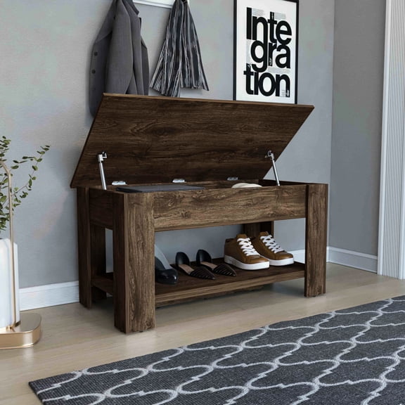Brown Four Legs Storage Table With Liftable Top And Lower Shelf For Living Spaces Particle Board In Bedroom
