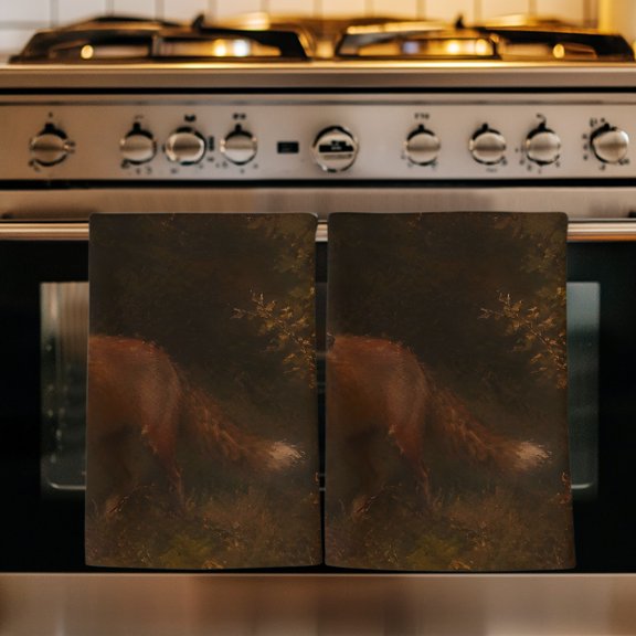 Brown Fox Kitchen Towels Set of 1, Vintage Wildlife Rustic Country Absorbent Dish Towels for Kitchen, Microfiber Hand Towel, Quick Drying Tea Towel for Cleaning Decorative Dishcloths