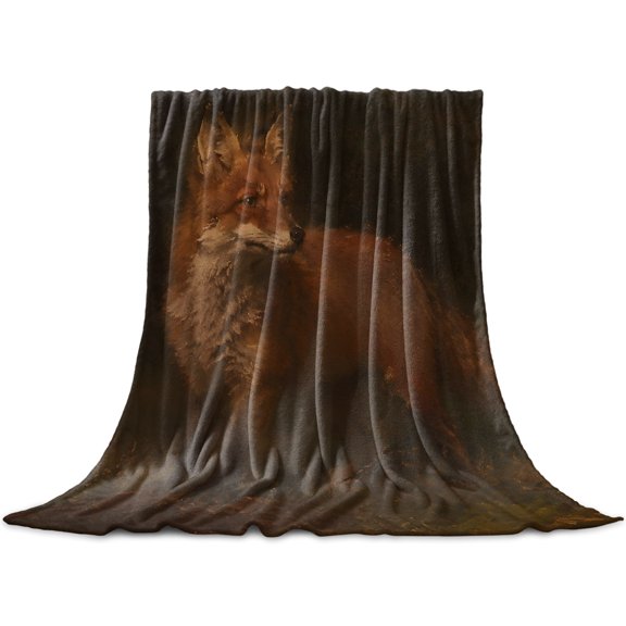 Brown Fox Throw Blanket for Couch, Soft Lightweight Flannel Fleece Blanket, Vintage Wildlife Rustic Country Microfiber Plush All Season Decorative Blankets Gifts for Sofa Office Lap 30"x40"