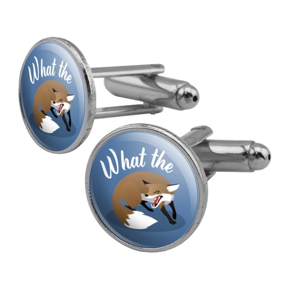 Brown Fox What The Pun Funny Round Cufflink Set Silver Color