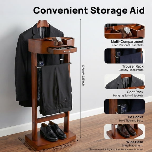 Brown Freestanding Garment Rack, Birch & Iron Bronze Structure with Electroplating Baking Paint, 10kg Load Capacity Modern Clothes Hanger Stand for Home Storage