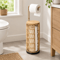 Brown Freestanding Rattan Toilet Paper Holder With Storage For Bathroom ...