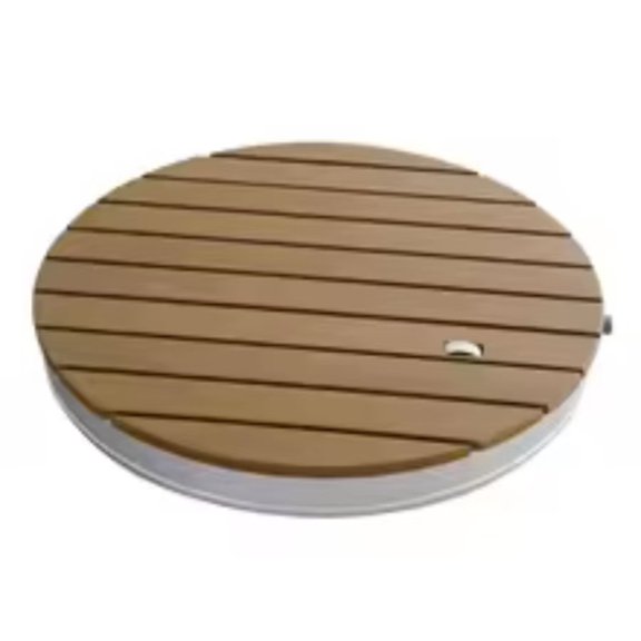 Brown Freestanding Round Outdoor Shower Panel, WPCAluminum Bracket Shower Station with 22 Nozzles, FootOperated Rotary Knob for Poolside Backyard Garden