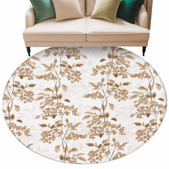 Brown Fruit Large Area Rugs for Bedroom Living Room, Soft Non Slip Carpet Bedside Rug, Vintage Plant Nature Botanical Flower Round Floor Cover Kitchen Accent Rug 6' for Dining Room/Office