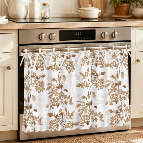 Cream Ruffle Ribbon Brown Fruit Oven Skirt Curtain, Oven Door Curtain with 8 Ribbon Ties ...