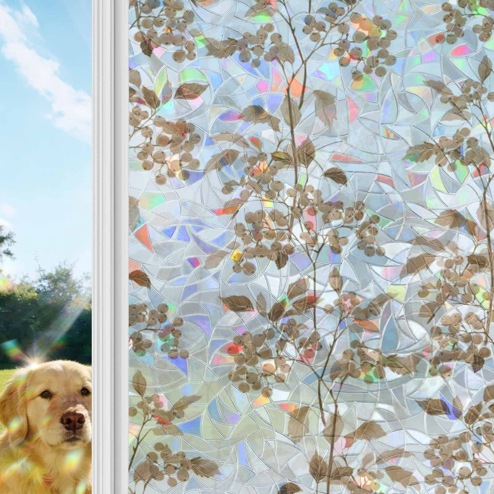 Brown Fruit Window Privacy Film Stain Glass,Reusable Decorative Rainbow ...