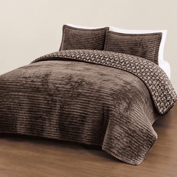 Brown Full/Queen (90"x90") Striped Soft Lightweight Bedspread Coverlet