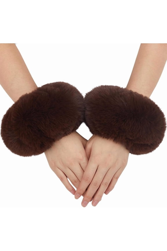 Brown Fur Cuffs Wrist Arm Warmers Coffee Winter Short Plush Fuzzy Cuff Oversleeve Arm Warmer Gloves Wristband Sleeves Furry Bands