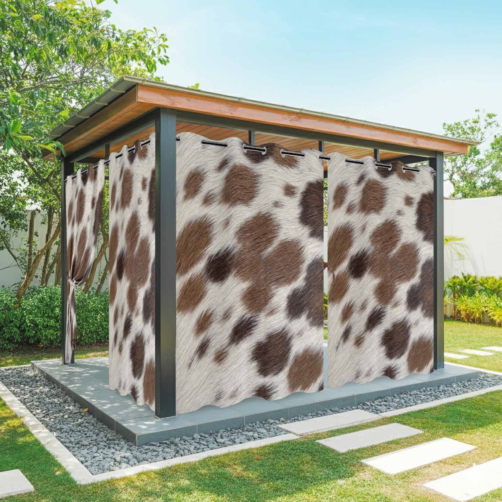 Brown Fur Texture Outdoor Curtains for Patio, Country Farm Animal Classic Beige Brown Spots Sunshade Privacy Drapes Grommet Waterproof Outside Curtains for Porch/Cabana/Balcony 54"x 84", 2 Panel