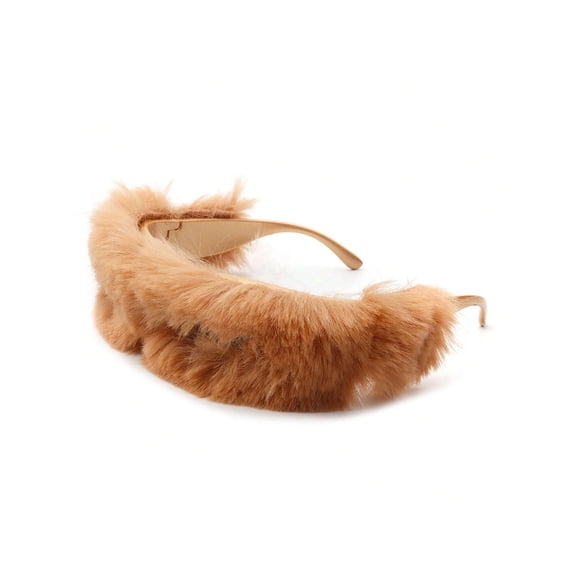 Brown Furry Frame Sunglasses - Dark Lens UV Protection Cozy Party Eyewear