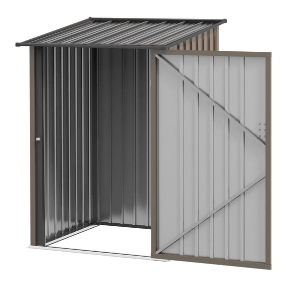 Brown Galvanized Steel Lean-to Shed 3.3x3.4 ft Outdoor Storage with Lockable Security Door