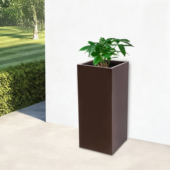 Brown Galvanized Steel Plate 16x16x30 Inch Metal Flowerpot Thickened Large-Capacity Outdoor Planting Box