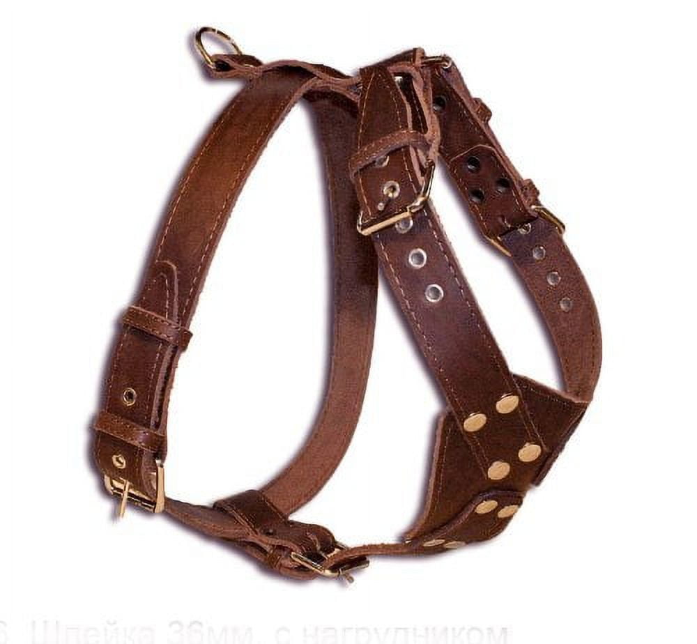 Brown Genuine Leather Dog Harness Large. 30"-35" Chest, 1.5" Wide Straps Pitbull, Boxer, Rottweiler