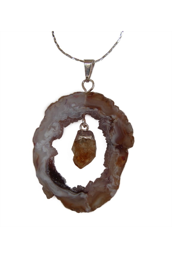 Brown Geode Slice with Citrine Pendant