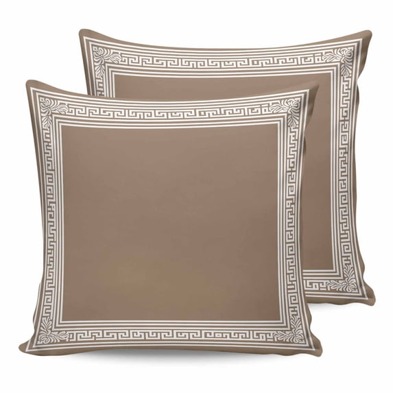 Brown Geometric 26x26 Pillow Covers Set of 2, White Greek Key Design Abstract Modern Art Throw Pillow Covers Decorative Couch Cushion Case, Microfiber Square Pillowcases for Bedroom Car Living Room