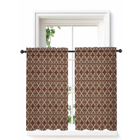 Brown Geometric Abstract Curtains 45 Inch Length, Sheer Curtains for Bedroom Living Room Window Contemporary Modern Art Rod Pocket Voile Drapes Kitchen Curtains Small Half Window 42"x45" 2 Panels