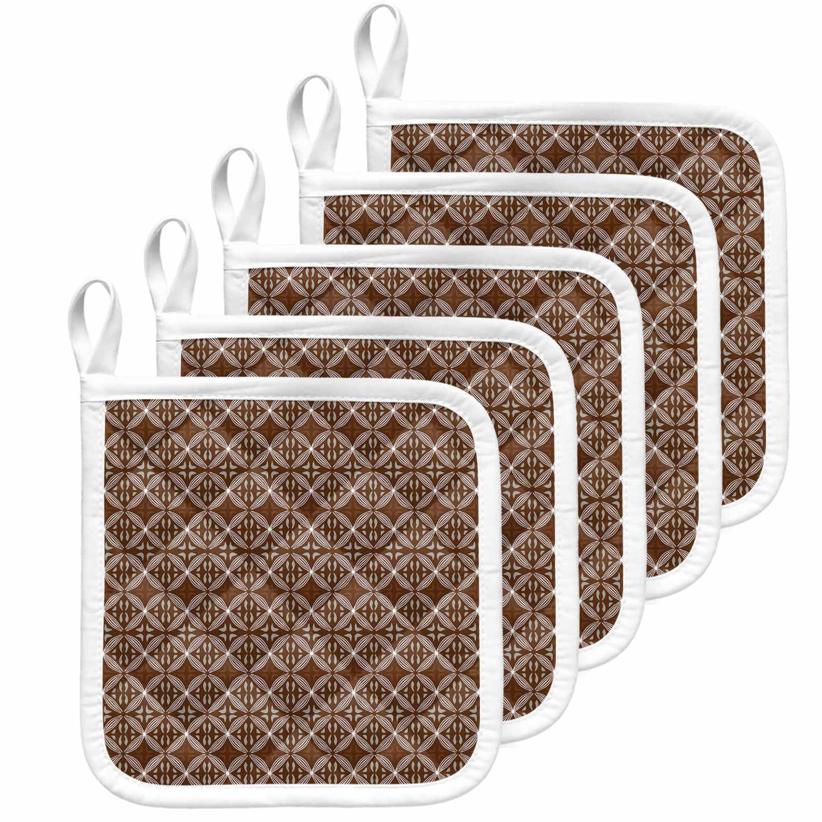 Brown Geometric Abstract Pot Holders for Kitchen Heatproof Potholder, 5 Pack Contemporary Modern Art Hot Pads Multipurpose Oven Pads Cloth Potholders Trivet for Cooking Baking