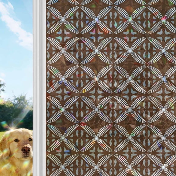 Brown Geometric Abstract Window Privacy Film Stain Glass,Reusable Decorative Rainbow Window Film,Contemporary Modern Art Static Cling Sun Blocking Stickers Decals Covers 17.7" x 39.3" (2pcs)