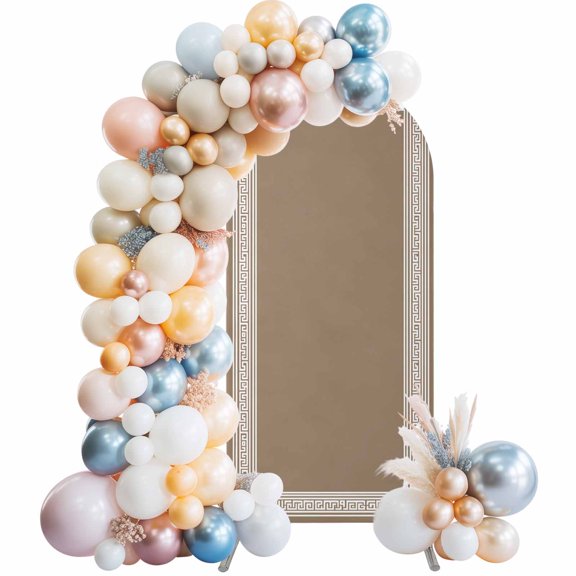 Brown Geometric Arch Backdrop Cover 5Ft, Wedding Arch Covers Stretchy Backdrop, Vintage Greece Key Fitted 2 Sided Arched Photo Background for Birthday Party Decorations