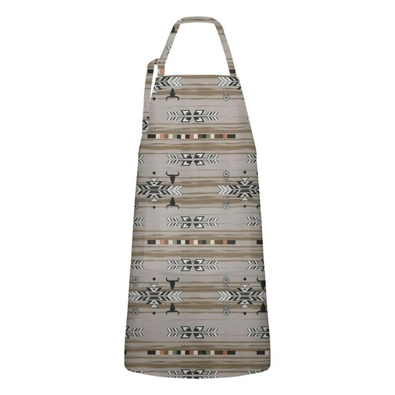 Brown Geometric with Arrows and Bulls Apron-Garden Aprons for Women with Pockets-Cotton Linen Waterproof Kitchen Cooking Gardening Aprons Adjustable for Kitchen,Cooking,BBQ and Salon 33x27 Inch