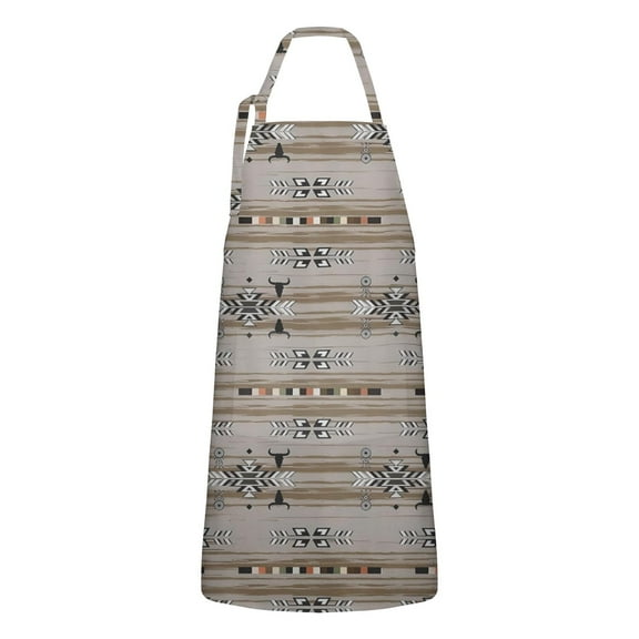 Brown Geometric with Arrows and Bulls Apron-Garden Aprons for Women with Pockets-Cotton Linen Waterproof Kitchen Cooking Gardening Aprons Adjustable for Kitchen,Cooking,BBQ and Salon 33x27 Inch