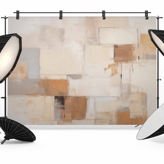 Brown Geometric Backdrop for Photoshoot, Photography Photo Studio Background Wall Backdrop, Modern Oil Painting Abstract Back Drop Banner Panel for Portraits Wedding Party Live Streaming Decor 7x5Ft