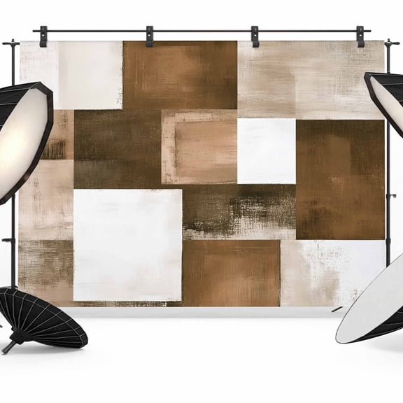 Brown Geometric Backdrop for Photoshoot,Photography Photo Studio Background Wall Backdrop,Vintage Oil Painting Contemporary Back Drop Banner Panel for Portraits Wedding Party Live Streaming 7x5Ft