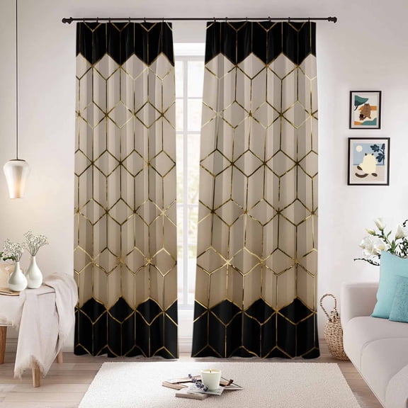 Brown Geometric Blackout Curtains for Bedroom/Living Room, Pinch Pleated Black Out Curtains, Modern Abstract Art Ombre Room Darkening Window Drapes with Hooks 2 Panels, 59"x70"