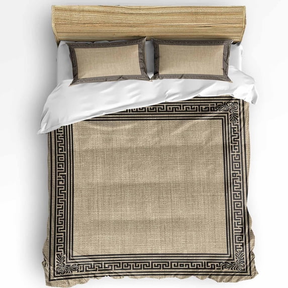 Brown Geometric Duvet Cover Cal. King Size, Black Greek Key Design ...