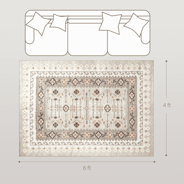 Brown Geometric & Floral Pattern Area Rug 72"x48" Flannel Soft Non-Slip TPR Backing Machine Washable Rug for Living Room Bedroom